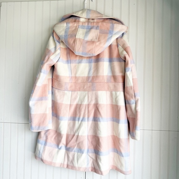 Gal Meets Glam Size L Pink Annelise Plaid Wool Hooded Coat NEW! - Picture 8 of 8